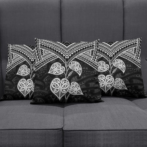 Black New Zealand Kawakawa Maori Ngaru Pillow Cover