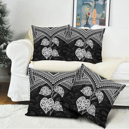 Black New Zealand Kawakawa Maori Ngaru Pillow Cover