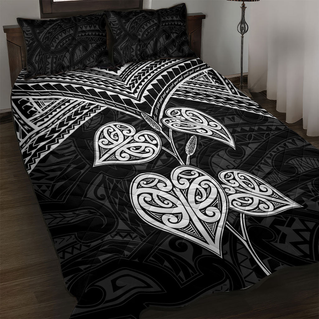 Black New Zealand Kawakawa Maori Ngaru Quilt Bed Set