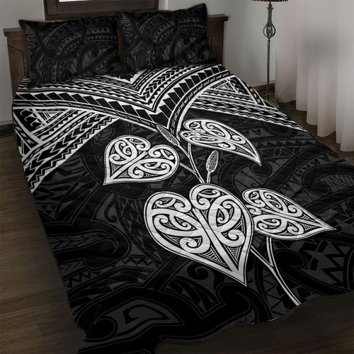 Black New Zealand Kawakawa Maori Ngaru Quilt Bed Set