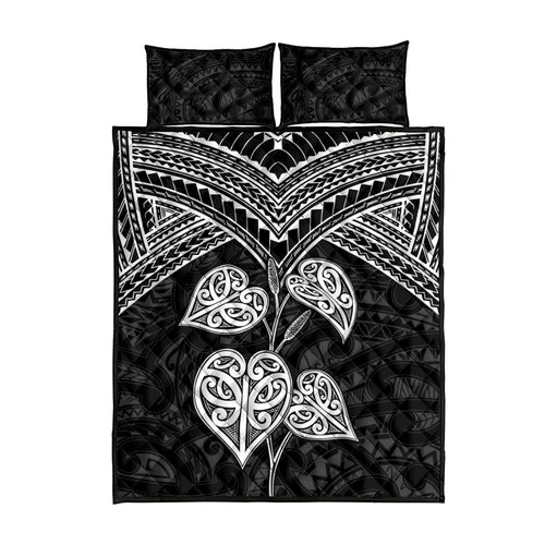Black New Zealand Kawakawa Maori Ngaru Quilt Bed Set