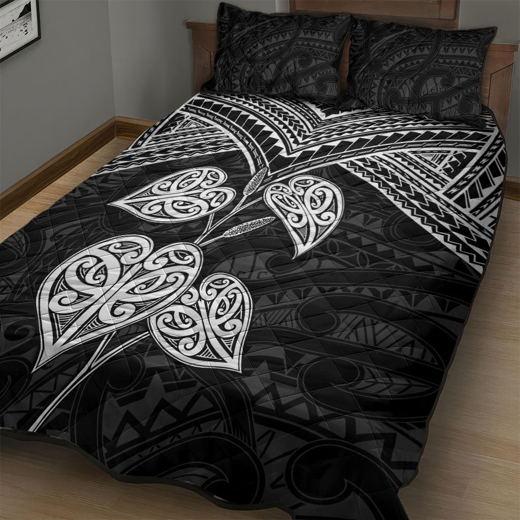 Black New Zealand Kawakawa Maori Ngaru Quilt Bed Set