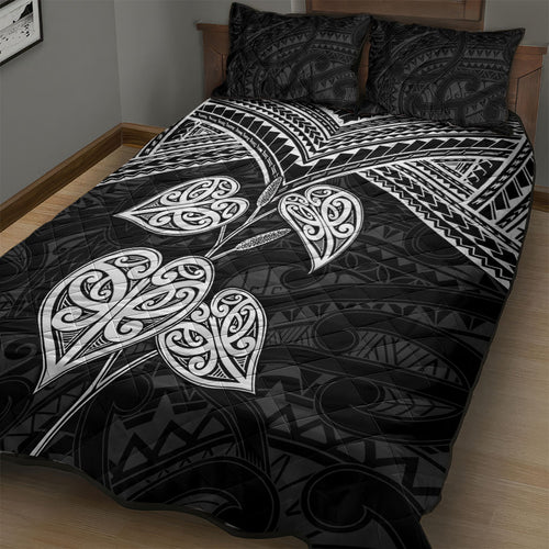 Black New Zealand Kawakawa Maori Ngaru Quilt Bed Set