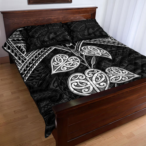 Black New Zealand Kawakawa Maori Ngaru Quilt Bed Set