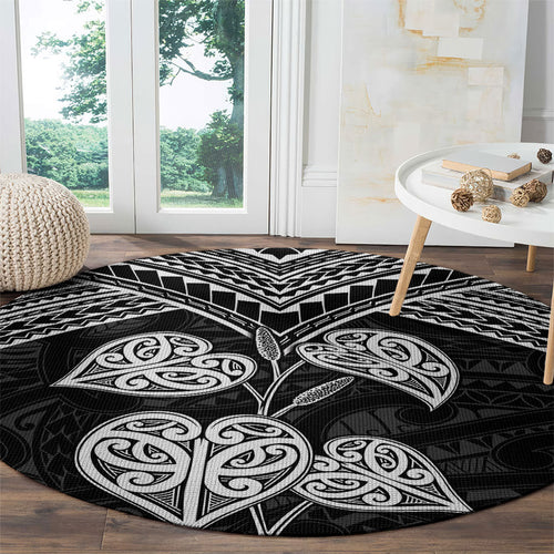Black New Zealand Kawakawa Maori Ngaru Round Carpet