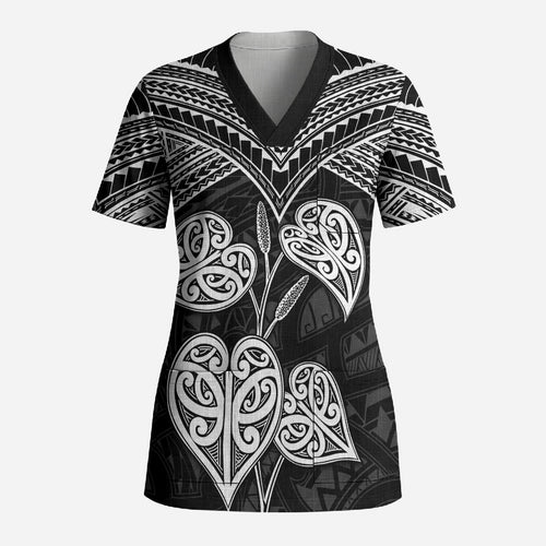 Black New Zealand Kawakawa Maori Ngaru Scrub Top