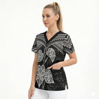 Black New Zealand Kawakawa Maori Ngaru Scrub Top