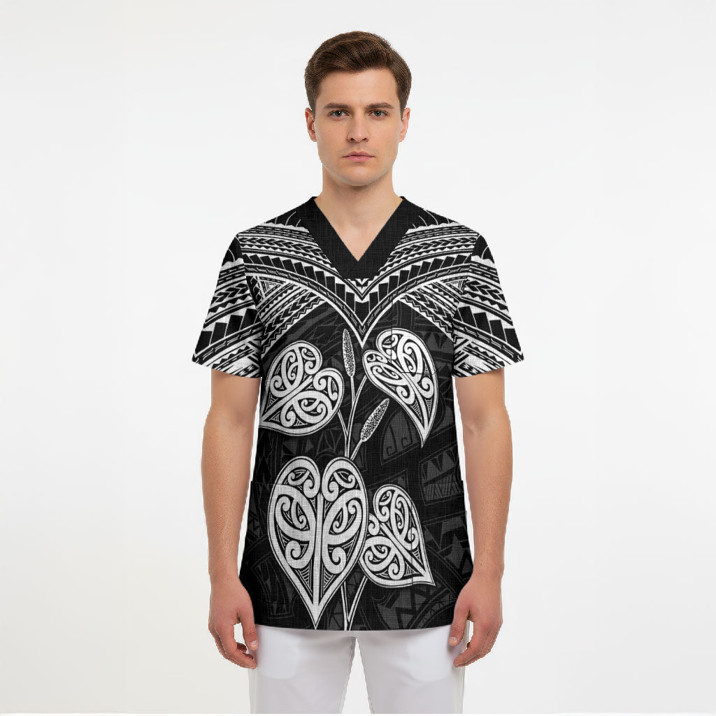 Black New Zealand Kawakawa Maori Ngaru Scrub Top