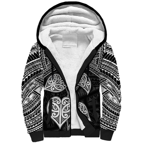 Black New Zealand Kawakawa Maori Ngaru Sherpa Hoodie
