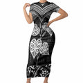 Black New Zealand Kawakawa Maori Ngaru Short Sleeve Bodycon Dress