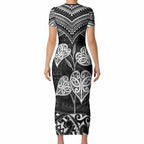Black New Zealand Kawakawa Maori Ngaru Short Sleeve Bodycon Dress
