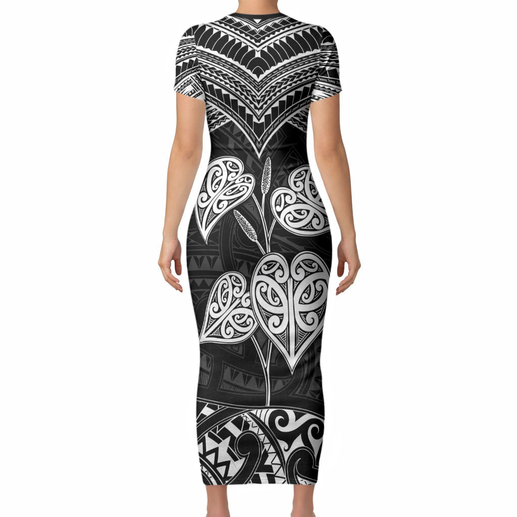 Black New Zealand Kawakawa Maori Ngaru Short Sleeve Bodycon Dress