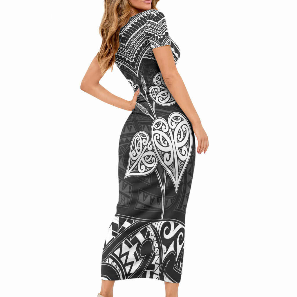 Black New Zealand Kawakawa Maori Ngaru Short Sleeve Bodycon Dress