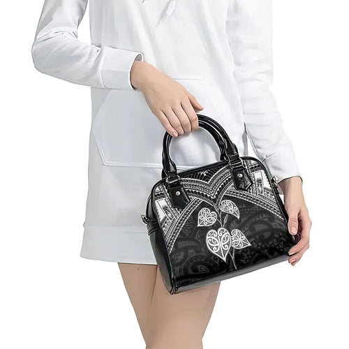 Black New Zealand Kawakawa Maori Ngaru Shoulder Handbag