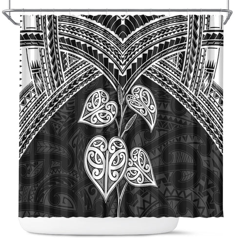 Black New Zealand Kawakawa Maori Ngaru Shower Curtain