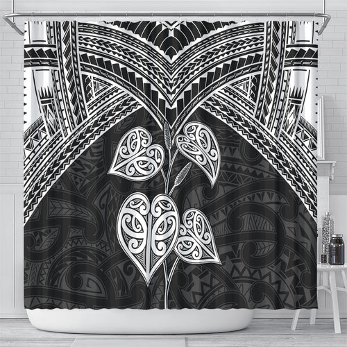 Black New Zealand Kawakawa Maori Ngaru Shower Curtain