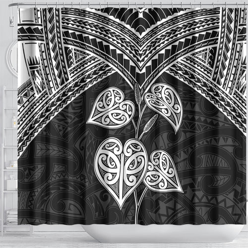 Black New Zealand Kawakawa Maori Ngaru Shower Curtain