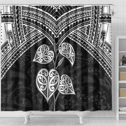 Black New Zealand Kawakawa Maori Ngaru Shower Curtain