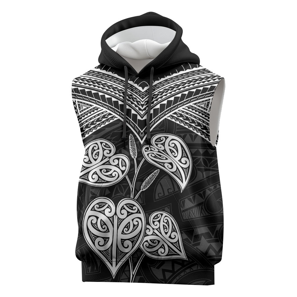 Black New Zealand Kawakawa Maori Ngaru Sleeveless Hoodie