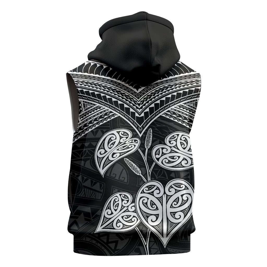 Black New Zealand Kawakawa Maori Ngaru Sleeveless Hoodie