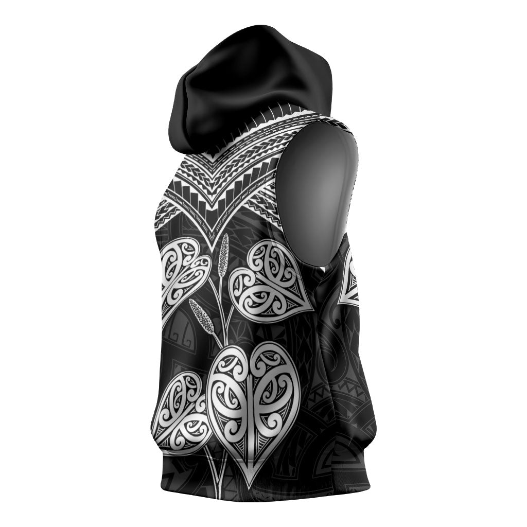 Black New Zealand Kawakawa Maori Ngaru Sleeveless Hoodie