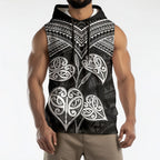 Black New Zealand Kawakawa Maori Ngaru Sleeveless Hoodie