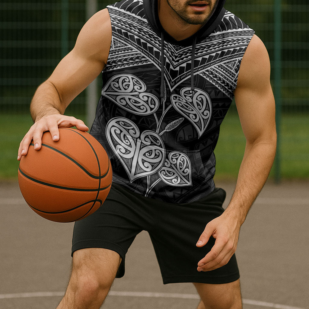 Black New Zealand Kawakawa Maori Ngaru Sleeveless Hoodie
