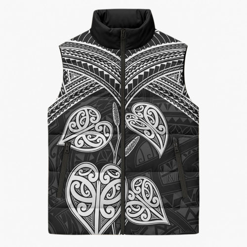 Black New Zealand Kawakawa Maori Ngaru Sleeveless Puffer Jacket