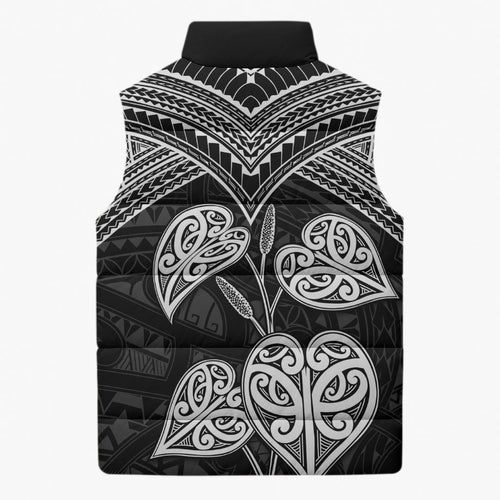 Black New Zealand Kawakawa Maori Ngaru Sleeveless Puffer Jacket