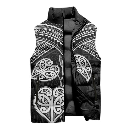 Black New Zealand Kawakawa Maori Ngaru Sleeveless Puffer Jacket