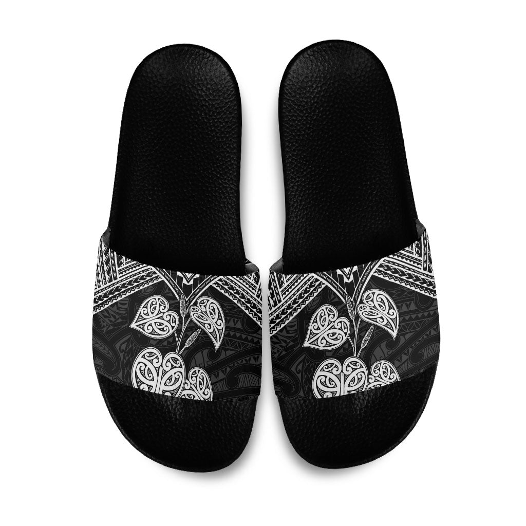 Black New Zealand Kawakawa Maori Ngaru Slide Sandals