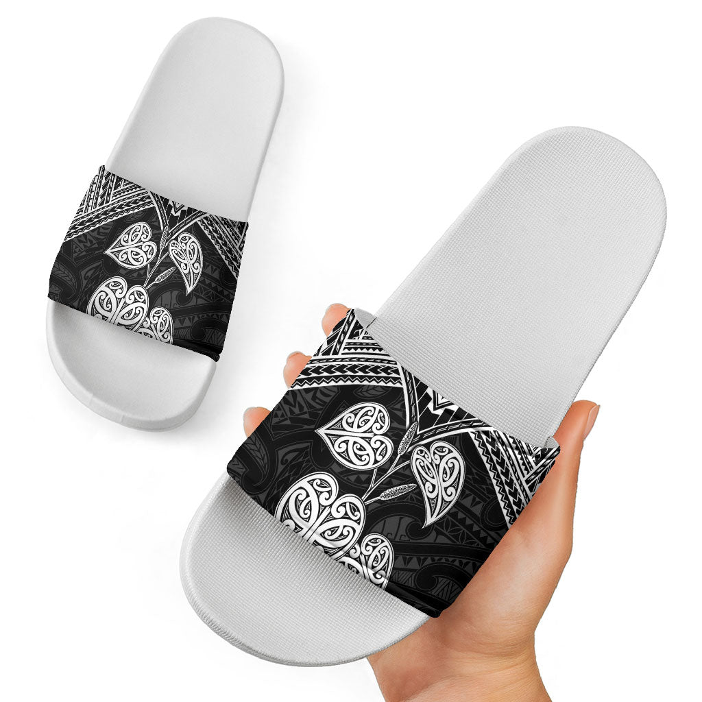 Black New Zealand Kawakawa Maori Ngaru Slide Sandals