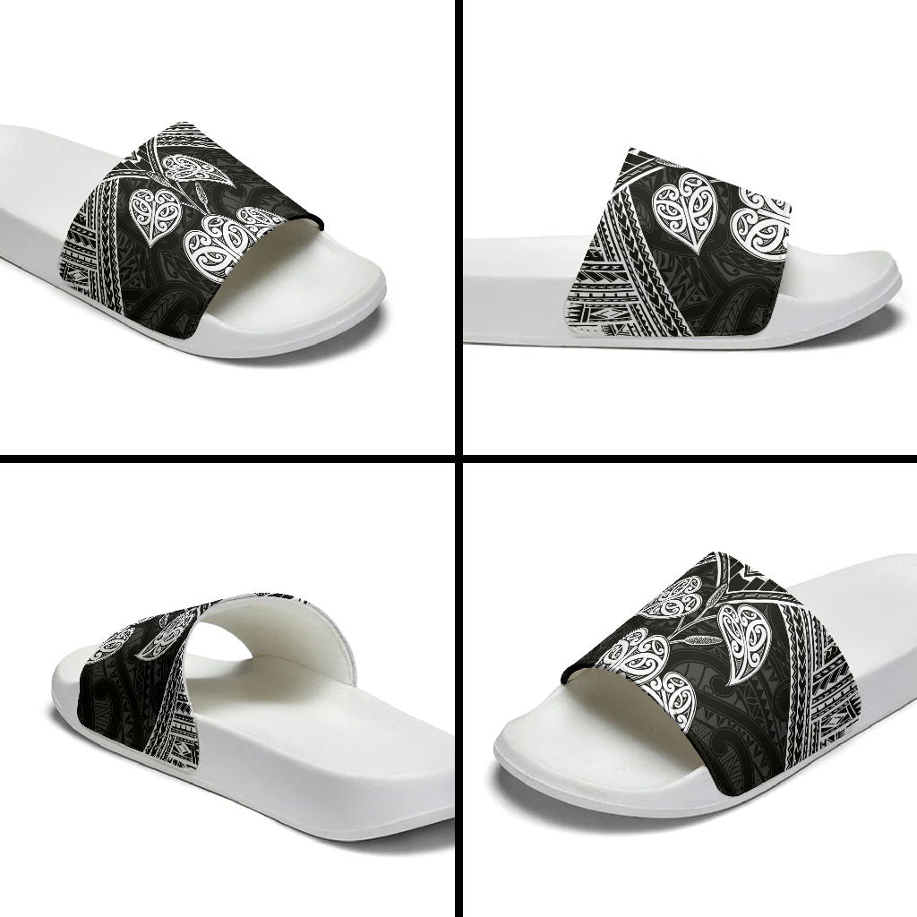 Black New Zealand Kawakawa Maori Ngaru Slide Sandals
