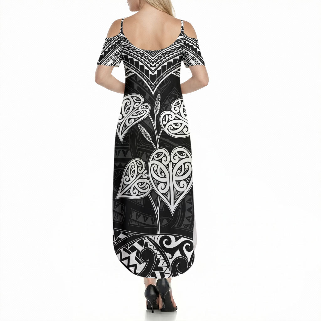 Black New Zealand Kawakawa Maori Ngaru Summer Maxi Dress