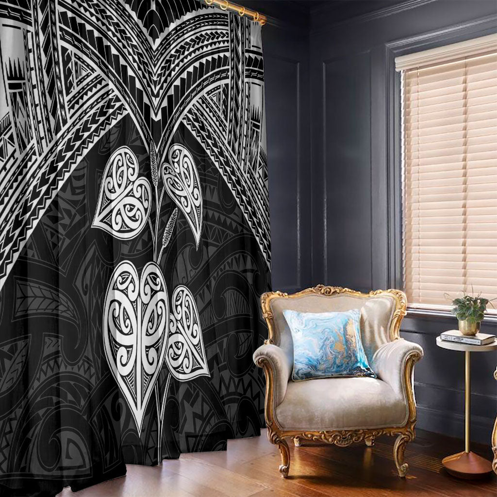 Black New Zealand Kawakawa Maori Ngaru Window Curtain
