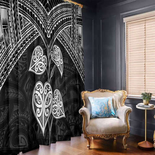 Black New Zealand Kawakawa Maori Ngaru Window Curtain