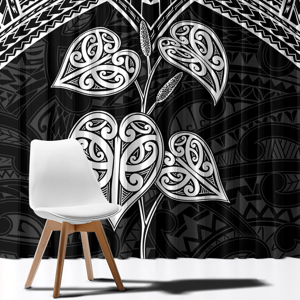 Black New Zealand Kawakawa Maori Ngaru Window Curtain