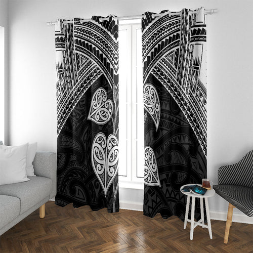 Black New Zealand Kawakawa Maori Ngaru Window Curtain