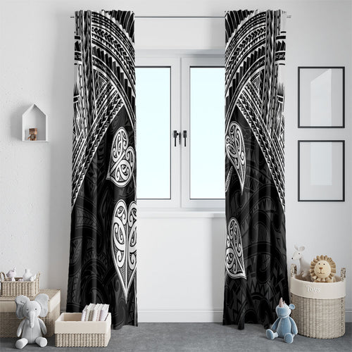 Black New Zealand Kawakawa Maori Ngaru Window Curtain