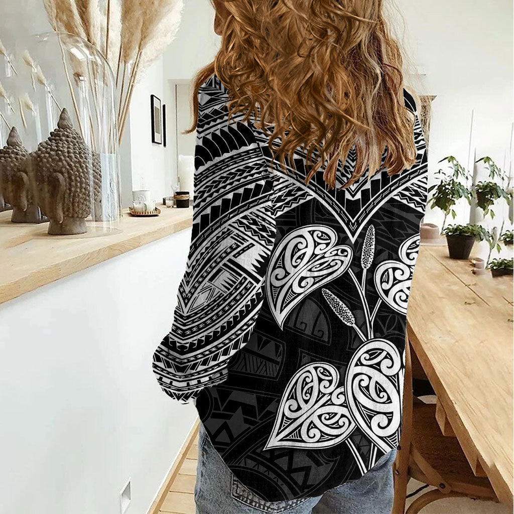 Black New Zealand Kawakawa Maori Ngaru Women Casual Shirt