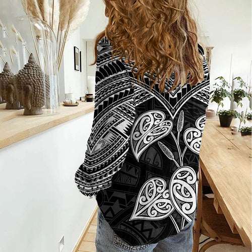 Black New Zealand Kawakawa Maori Ngaru Women Casual Shirt