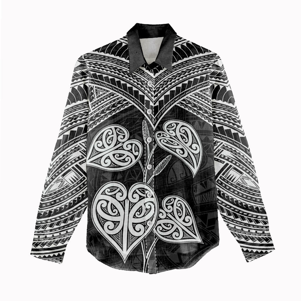 Black New Zealand Kawakawa Maori Ngaru Women Casual Shirt