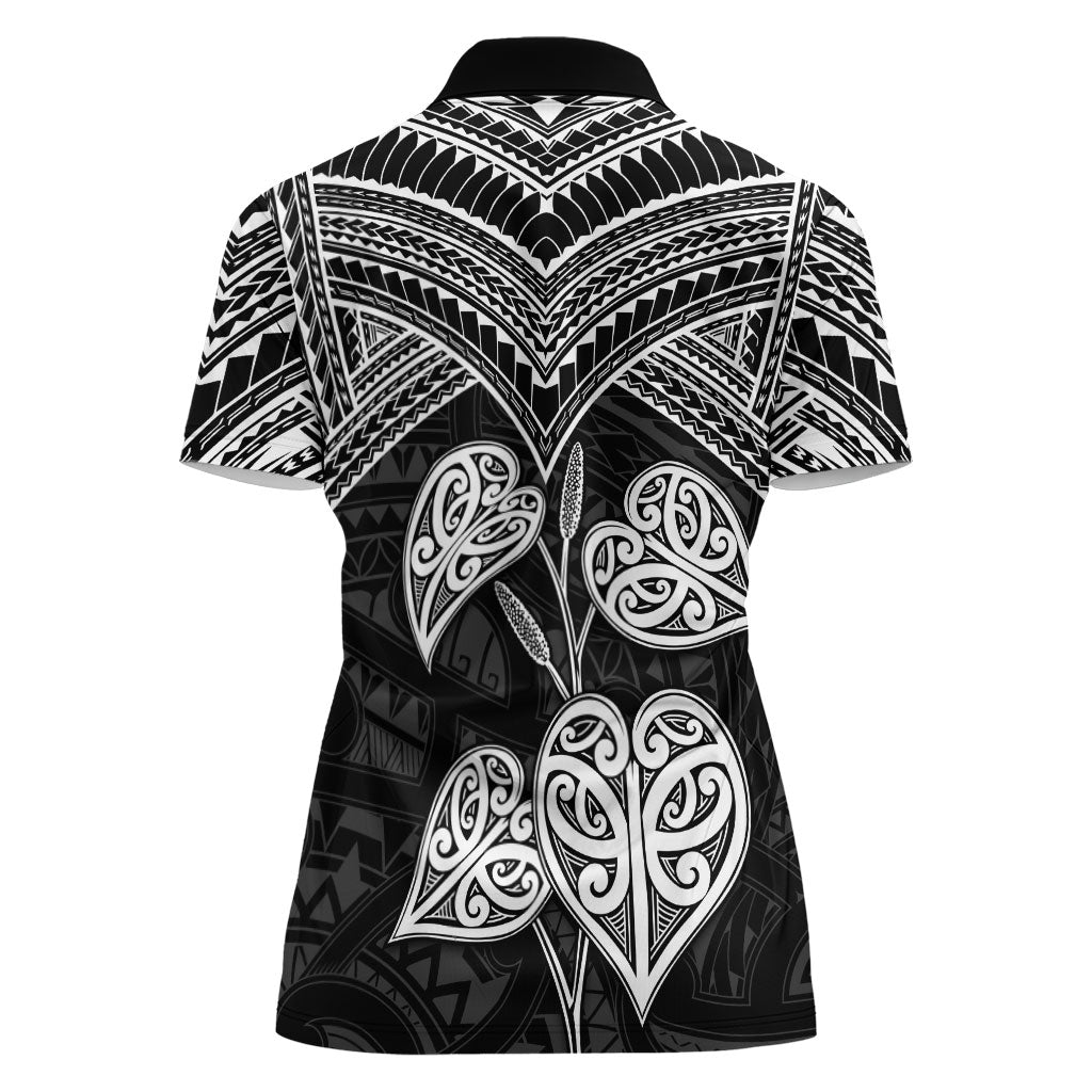 Black New Zealand Kawakawa Maori Ngaru Women Polo Shirt