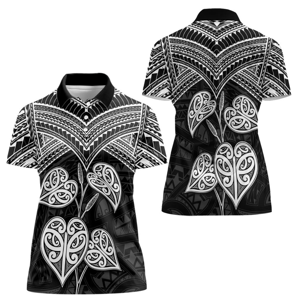 Black New Zealand Kawakawa Maori Ngaru Women Polo Shirt