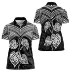 Black New Zealand Kawakawa Maori Ngaru Women Polo Shirt