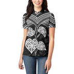 Black New Zealand Kawakawa Maori Ngaru Women Polo Shirt