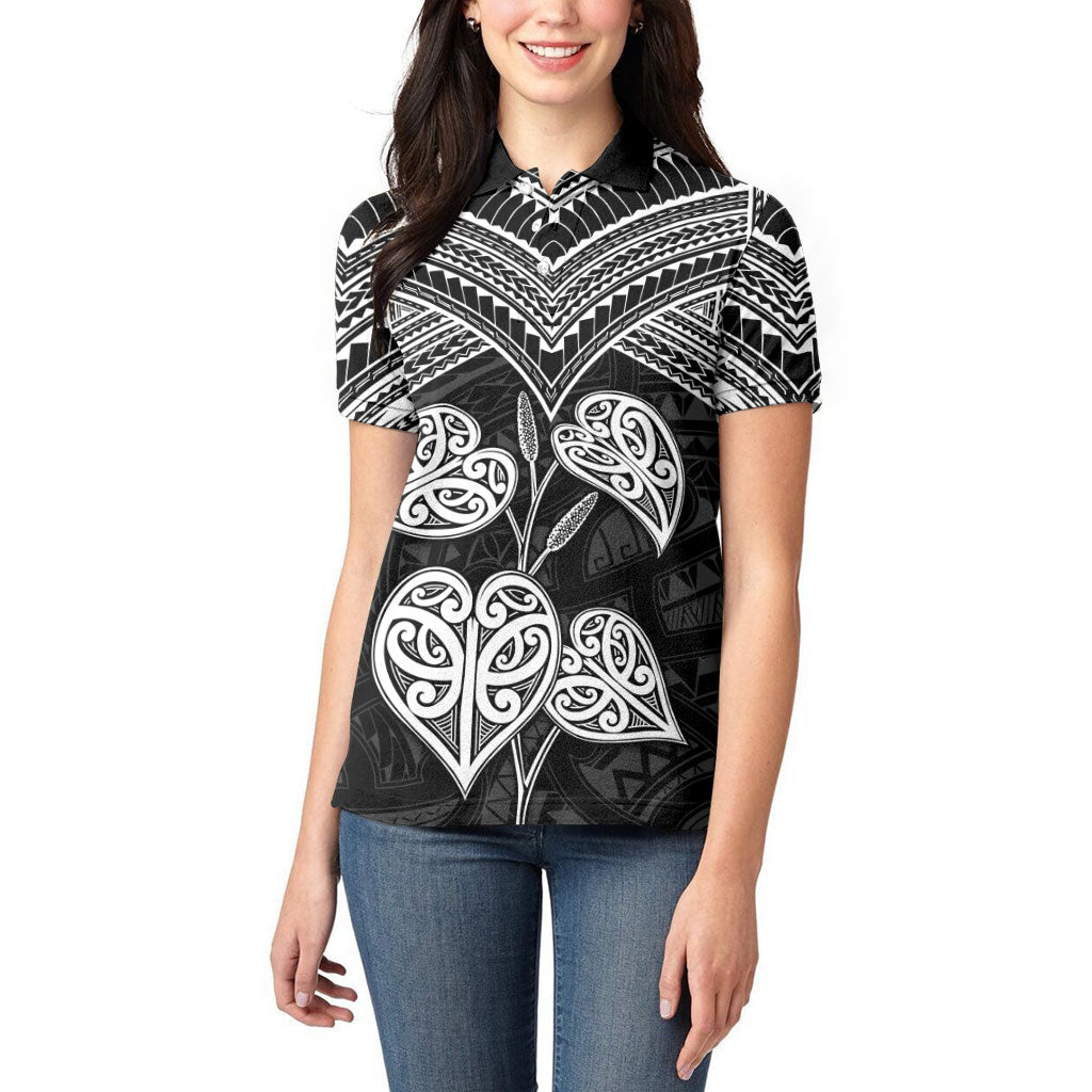 Black New Zealand Kawakawa Maori Ngaru Women Polo Shirt