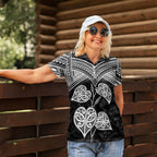 Black New Zealand Kawakawa Maori Ngaru Women Polo Shirt