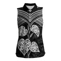 Black New Zealand Kawakawa Maori Ngaru Women Sleeveless Polo Shirt