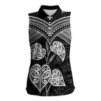 Black New Zealand Kawakawa Maori Ngaru Women Sleeveless Polo Shirt